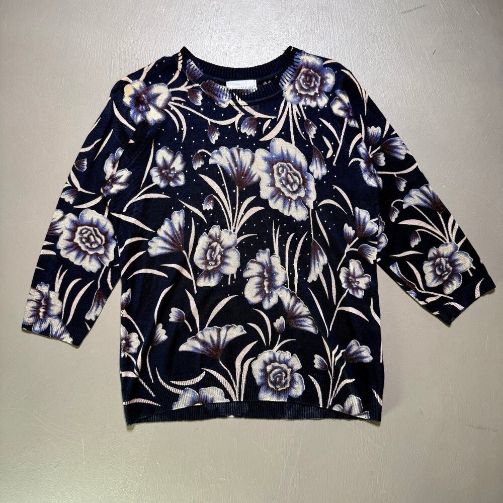 Petite Dark Floral Knit Top PM Fall Holiday Cozy